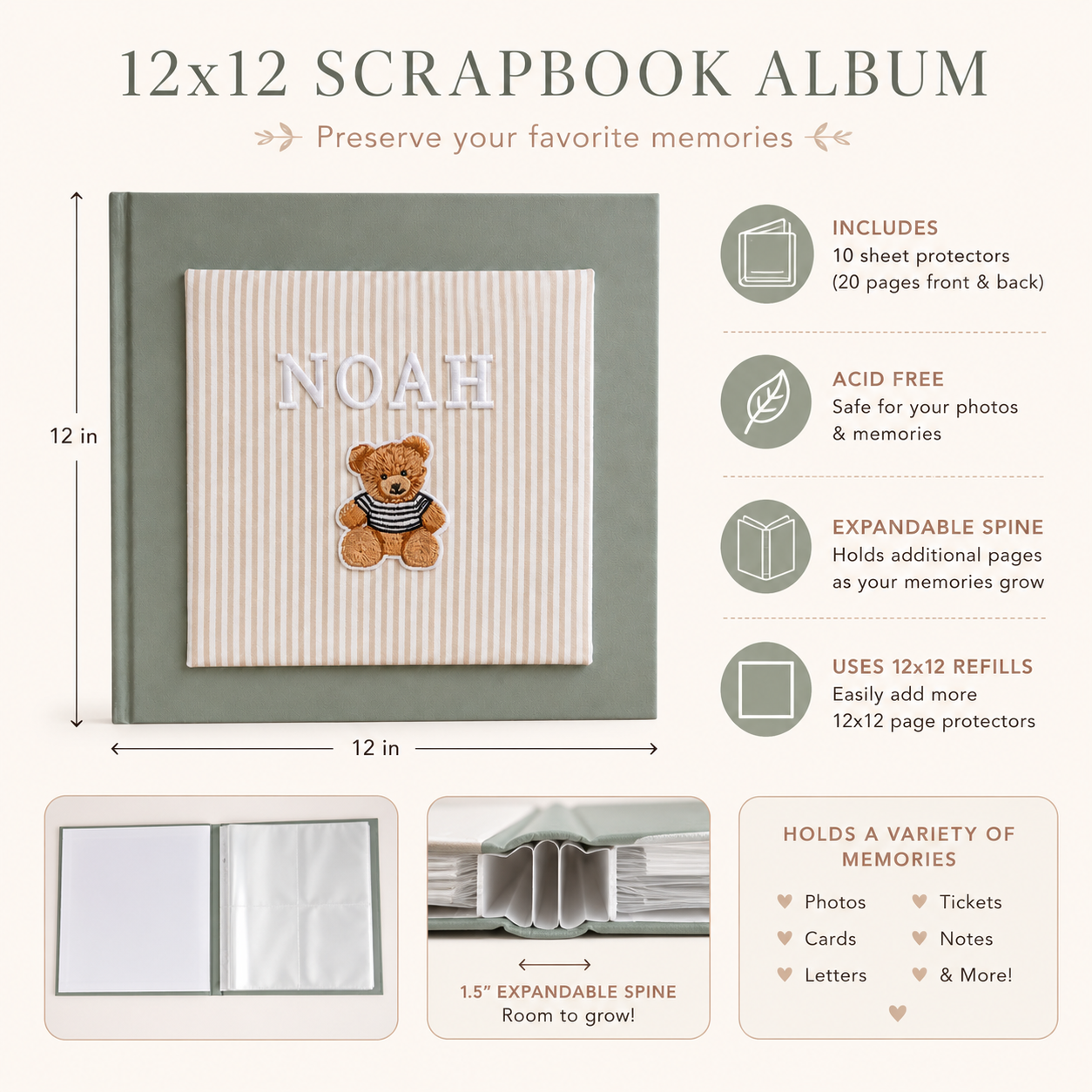 Personalized Baby Boy Scrapbook Album | 12x12 Memory Book
