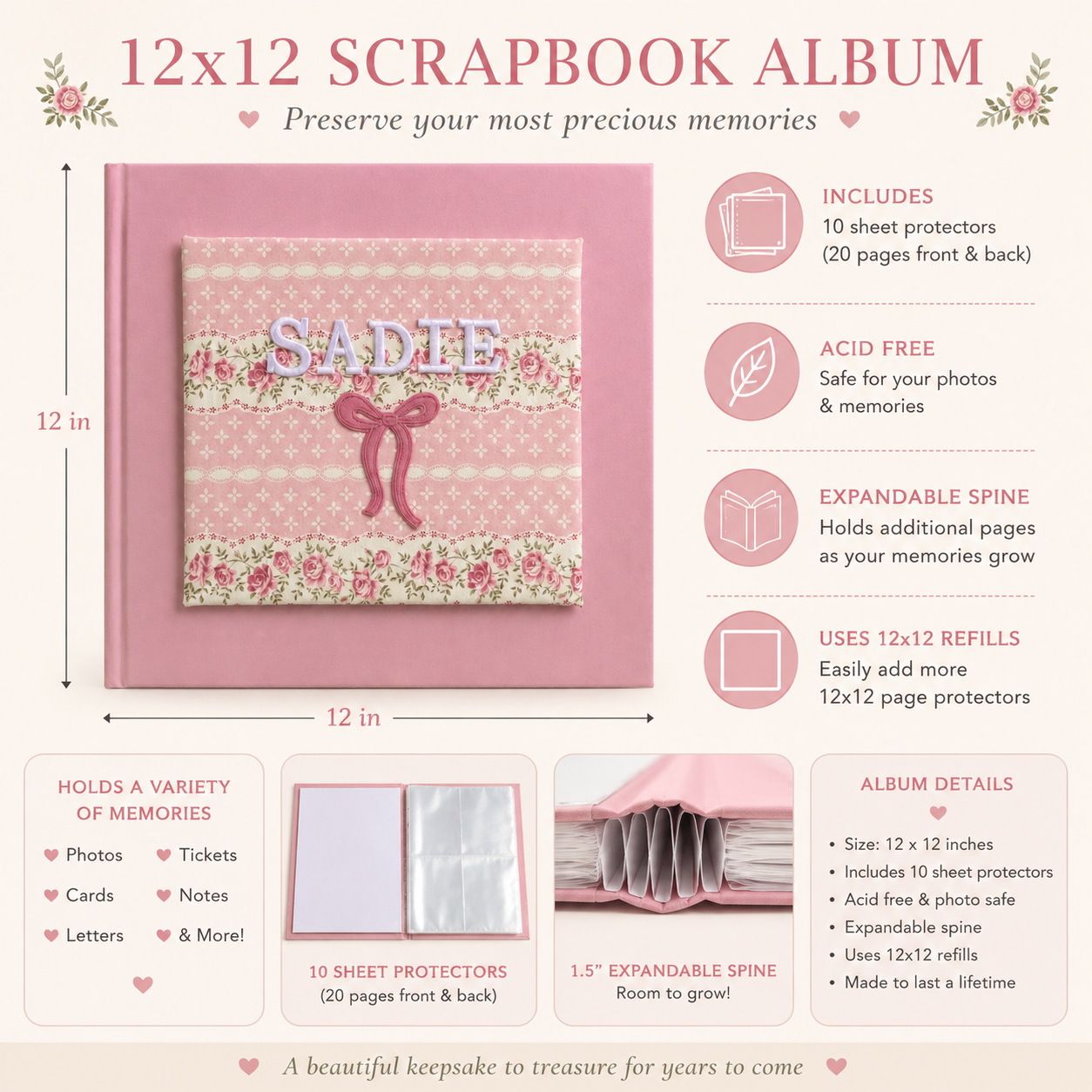 Personalized Baby Girl Scrapbook Album | 12x12 Memory Book