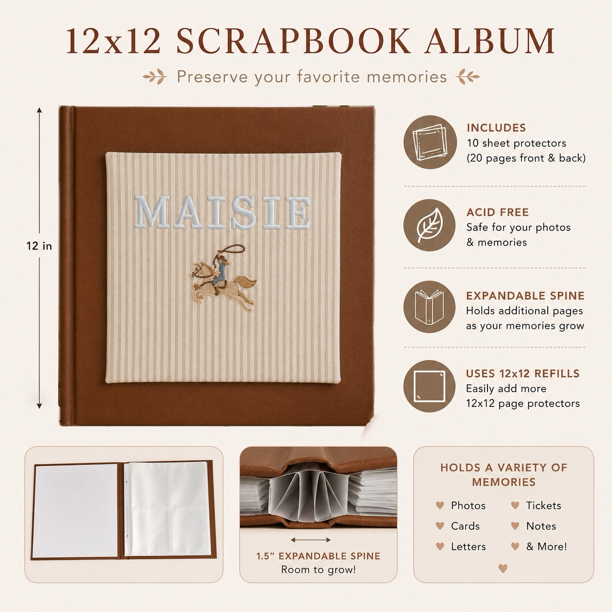 Personalized Western Baby Girl Scrapbook Album | 12x12 Memory Book