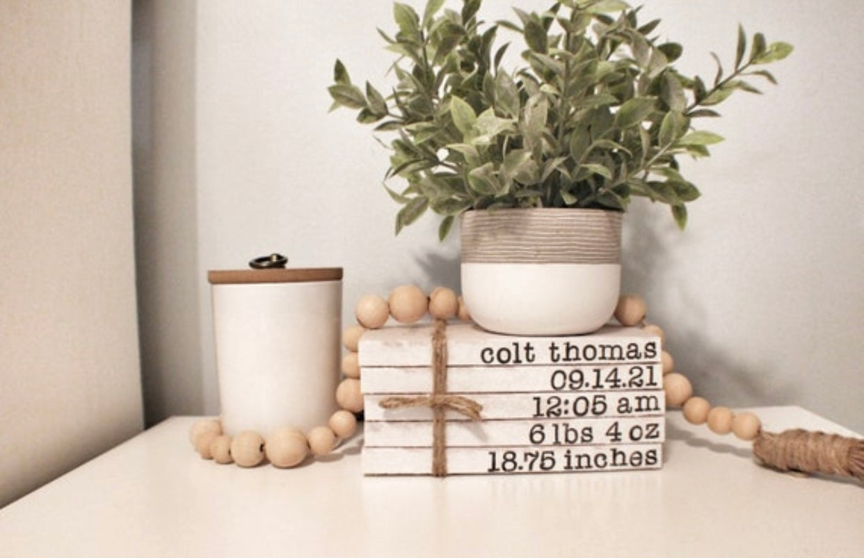 Personalized Baby Announcement Book Stack