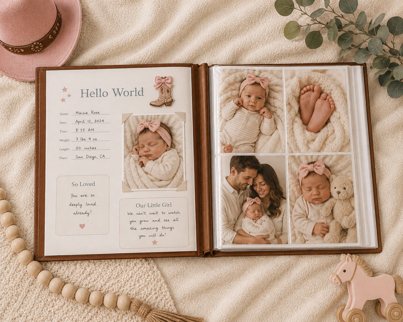 Personalized Western Baby Girl Scrapbook Album | 12x12 Memory Book